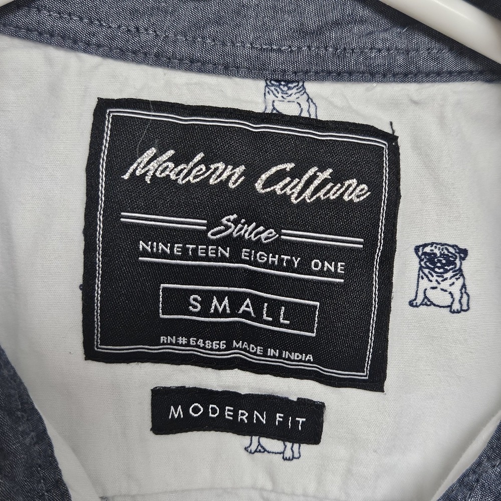 MODERN CULTURE Button Up‎ Mens Small Dog Graphic Pattern Modern Fit - Picture 2 of 4